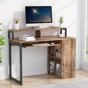 Cassey 42.5 in.Rustic Brown Wood Computer Desk with Push-Pull Keyboard Tray and 4-Cube Shelves