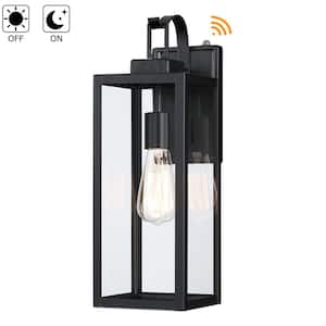 Foothill 17.75 in. 1-Light Matte Black Outdoor Wall Lantern Sconce with Dusk to Dawn