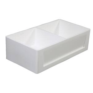 Kaylee Farmhouse Solid Surface White Stone 33 in. Double Bowl Kitchen Sink