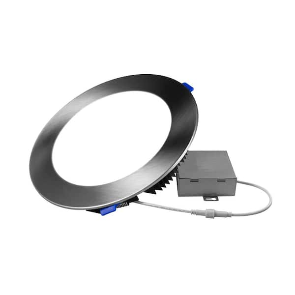 NICOR DLE 8 in. Round 2700K Nickel Remodel IC-Rated Recessed Integrated LED Edge Lit Downlight Kit