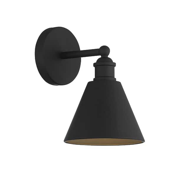 TUXEDO PARK LIGHTING 6.75 in. W x 10 in. H 1-Light Matte Black Vanity Light Wall Sconce with Metal Cone Shade