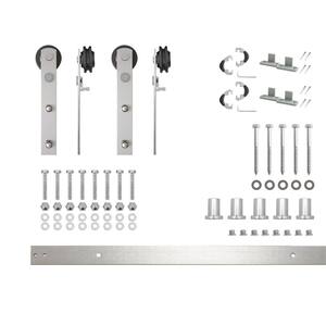 7 ft./84 in. Brushed Nickel Non-Bypass Sliding Barn Door Hardware Kit Arrow Design Roller for Double Doors
