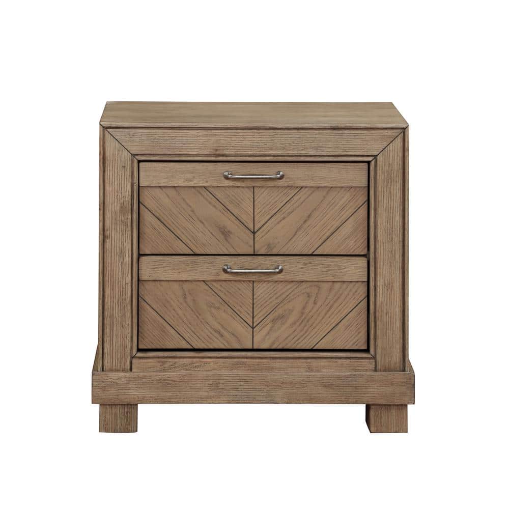 Weathered Sand Rustic Wood 2-Drawer Nightstand