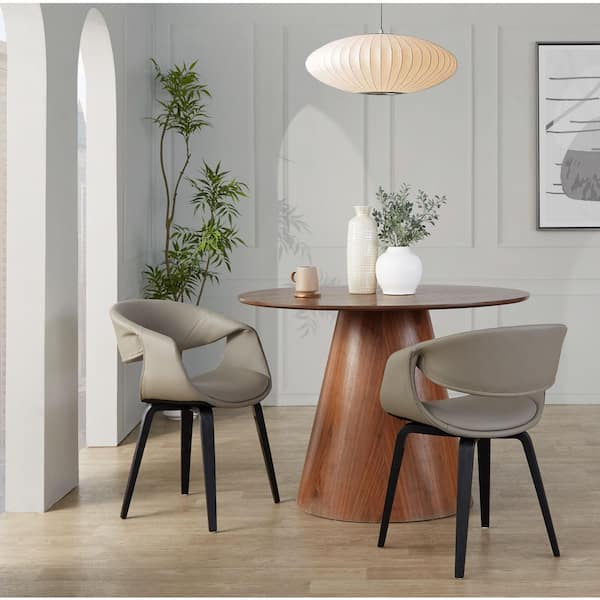 Lumisource Curvo Light Grey Faux Leather and Black Wood Upholstered Chair (Set of 2)