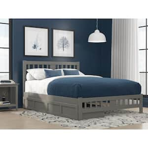 Tahoe Grey Queen Solid Wood Storage Platform Bed with Footboard and 2 Drawers