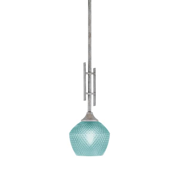 Unbranded Ontario 60-Watt, 1-Light Aged Silver Stem Hung Mini Pendant Light with Turquoise Glass Shade and No Bulb Included