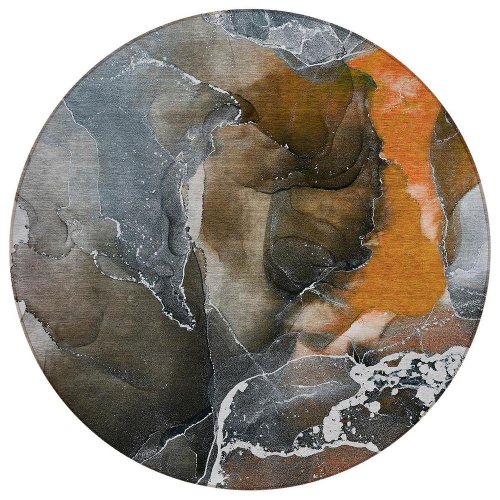 Orange 8 ft. Round Abstract Indoor / Outdoor Area Rug price history on PriceWatchPro
