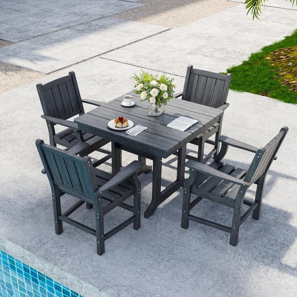 PamaPic Gray 5-Piece HDPE Plastic Patio Outdoor Dining Set PamaPic Gray 5-Piece HDPE Plastic Patio Outdoor Dining Set