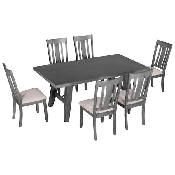 LUCKY ONE Joy 72in. L 7-Piece Rectangular Gray Wood Top Bar Table Set Dining Room Set (Seats-6)