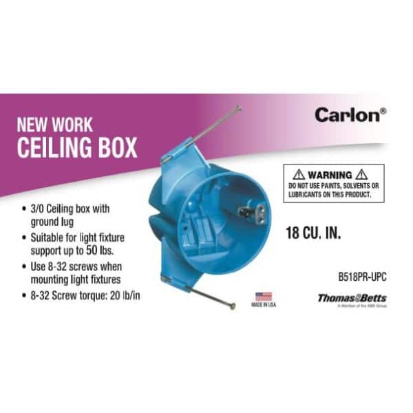 18 cu. in. PVC New Work Electrical Ceiling Box with Ground Lug (B518PR-UPC)