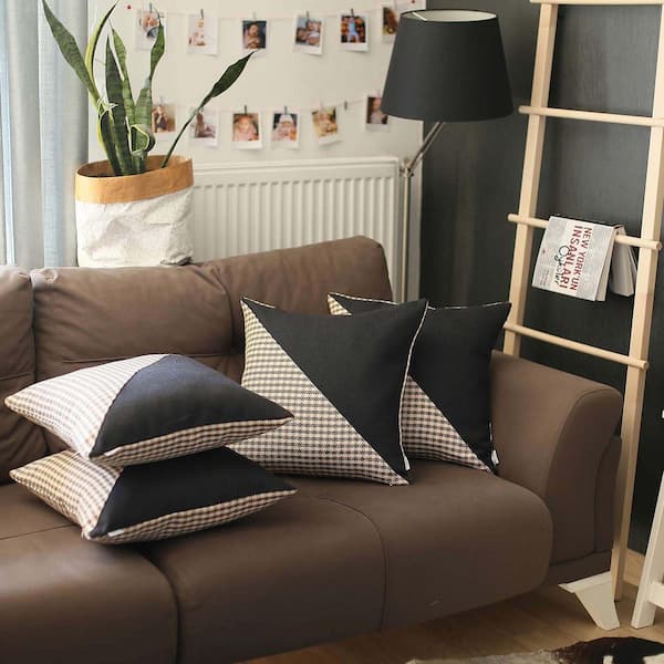 Set Of 4 Black Houndstooth Pillow Covers