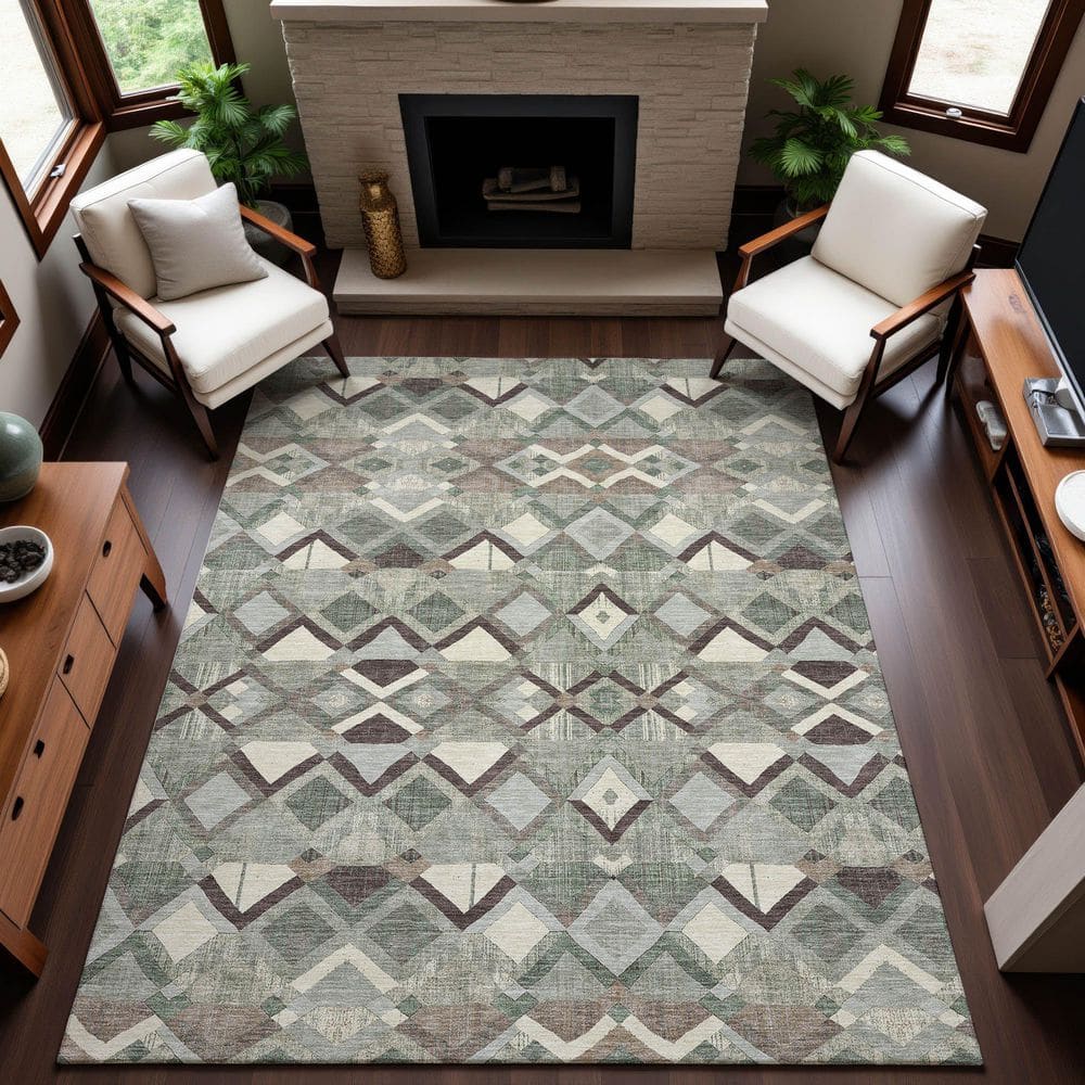 Mayfield Premium Machine Washable Abstract AMF1308 Sage 8 ft. x 10 ft. Area Rug price history on PriceWatchPro