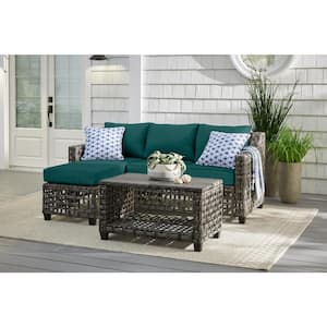 Briar Ridge 3-Piece Brown Wicker Outdoor Patio Sectional Sofa with CushionGuard Malachite Green Cushions