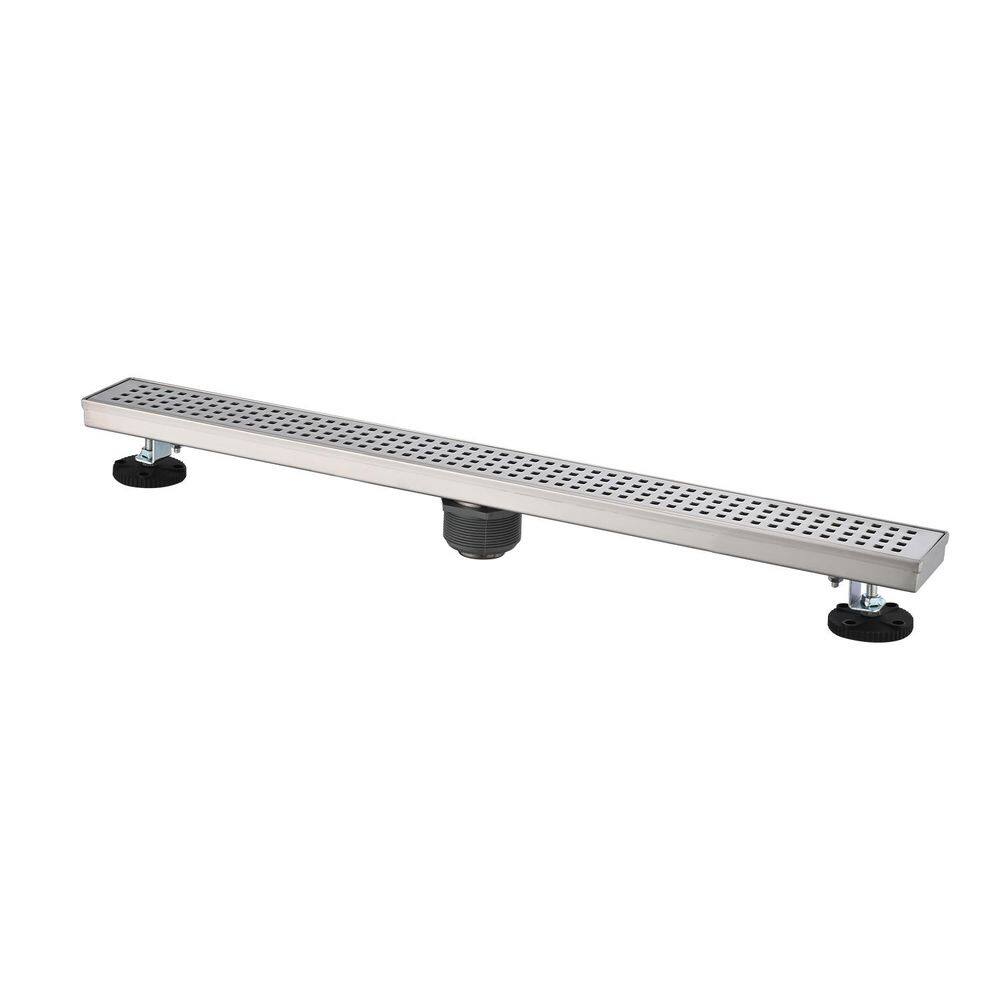 36 in. Stainless Steel Shower Drain with Square Pattern Drain Cover, Hair Strainer and Leveling Feet in Brushed Nickel price history on PriceWatchPro