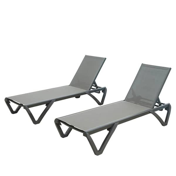 JimsMaison Gray Aluminium Outdoor Lounge Chair with Adjustable Backrest (2-Pack )