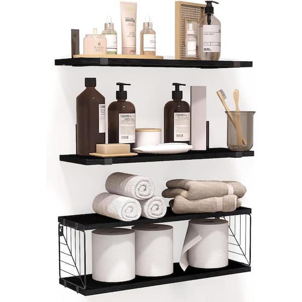 15.8 in. W x 5.9 in. D Black Decorative Wall Shelf, 3 Plus 1 Tier Bathroom Floating Shelves