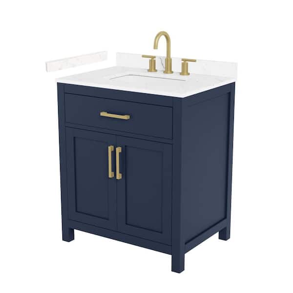 Beckett 30 in. Single Freestanding Dark Blue Bath Vanity with Carrara Cultured Marble Top