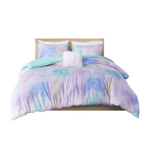 Watercolor Tie Dye Printed Twin Comforter Set with Throw Pillow Hypoallergenic Polyester Machine Washable Fabric Bedding