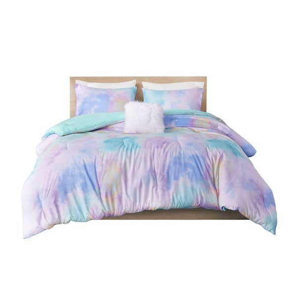 Afoxsos Watercolor Tie Dye Printed Twin Comforter Set with Throw Pillow Hypoallergenic Polyester Machine Washable Fabric Bedding