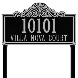 Villa Nova Rectangular Black/Silver Estate Lawn Two Line Address Plaque