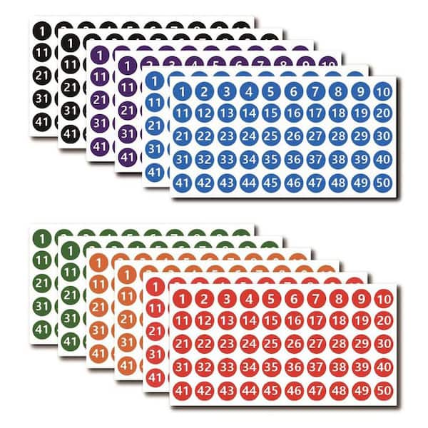 600 Pieces Vinyl Number Stickers 1 to 50 Consecutive Labels 1 in. Self-Adhesive Waterproof Inventory Stickers 6 Colors