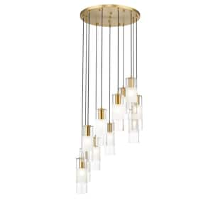Alton 24 in. 11-Light Modern Gold Round Chandelier with Clear Plus Frosted Glass Shades