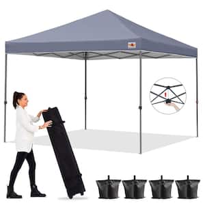 10 ft. x 10 ft. Grey Instant Pop Up Canopy Tent Outdoor Central Lock-Series