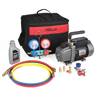 1/3 HP 4.5 CFM Single Stage HVAC Rotary Vacuum Pump with Manifold Gauge Set