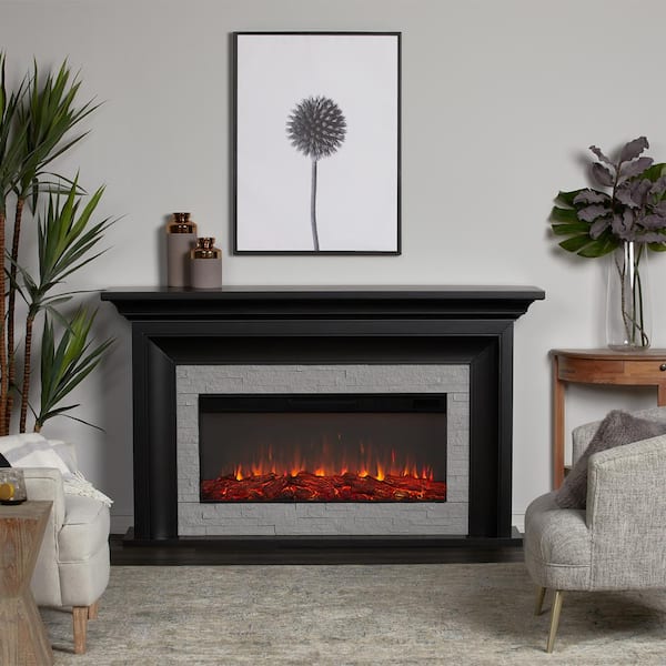 Real Flame Sonia Landscape 69 in. Freestanding Wooden Electric Fireplace in Black