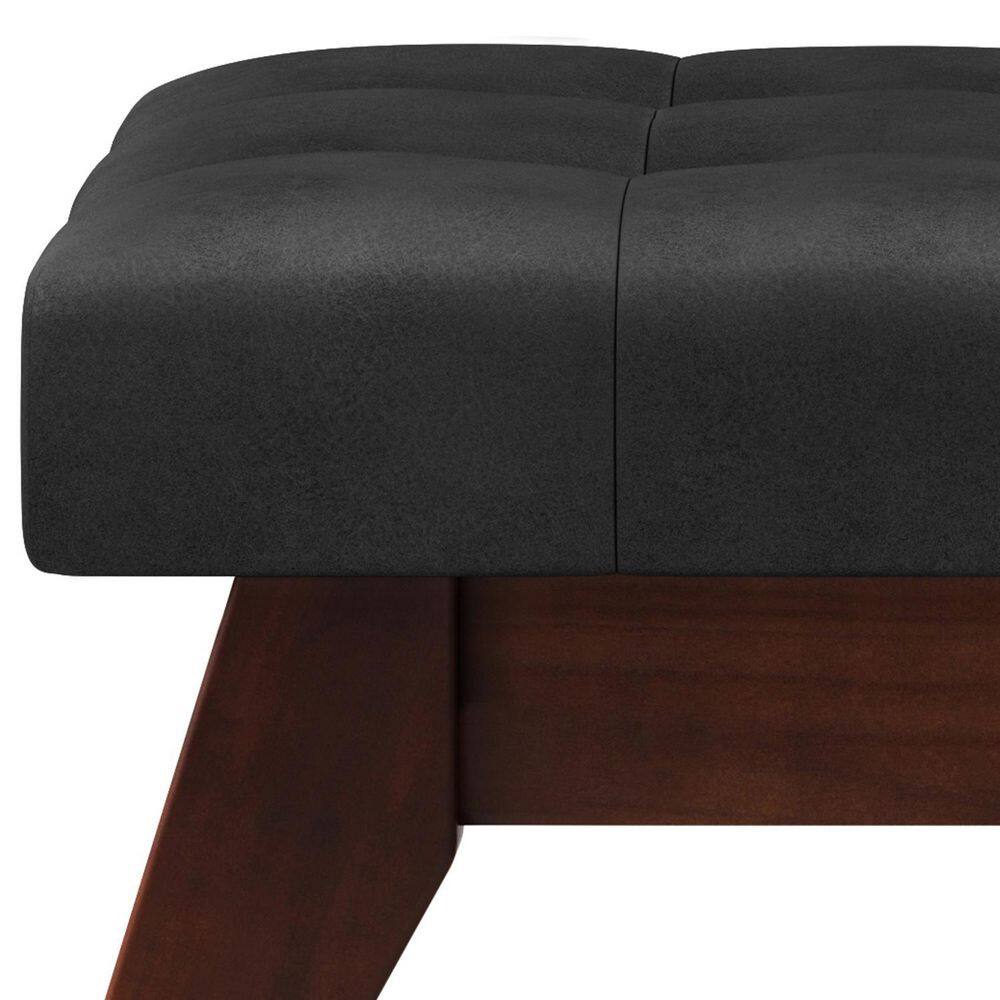 Distressed Black Faux Leather Tufted Ottoman Bench