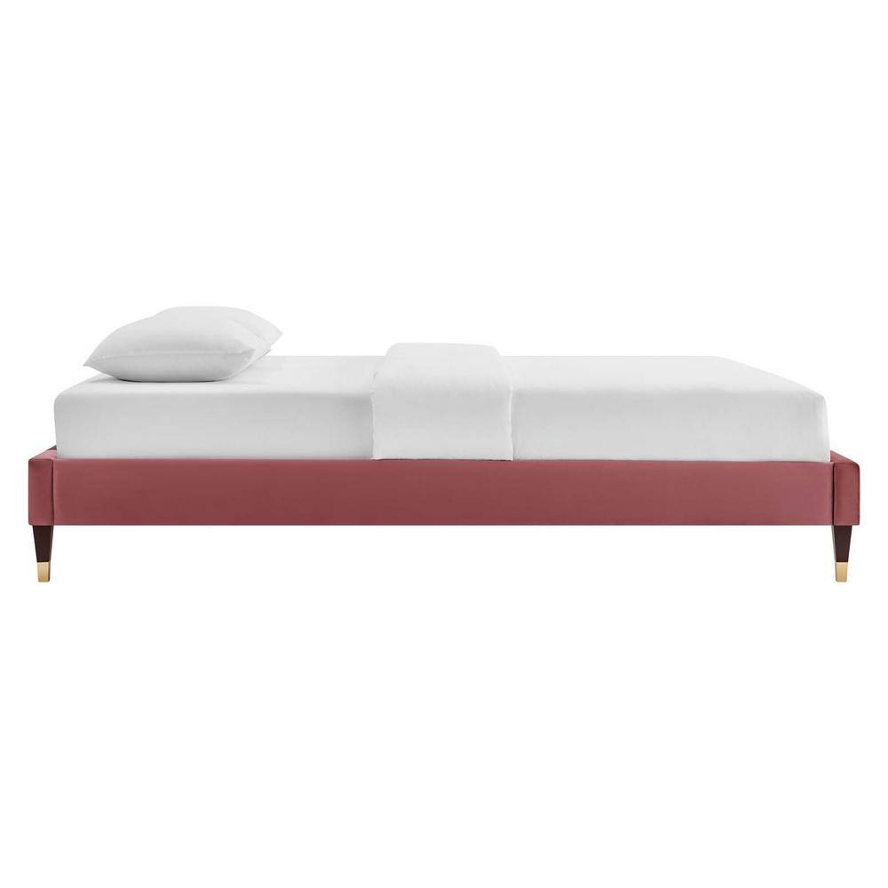Dusty Rose Velvet Full Platform Bed Frame with Gold Accents