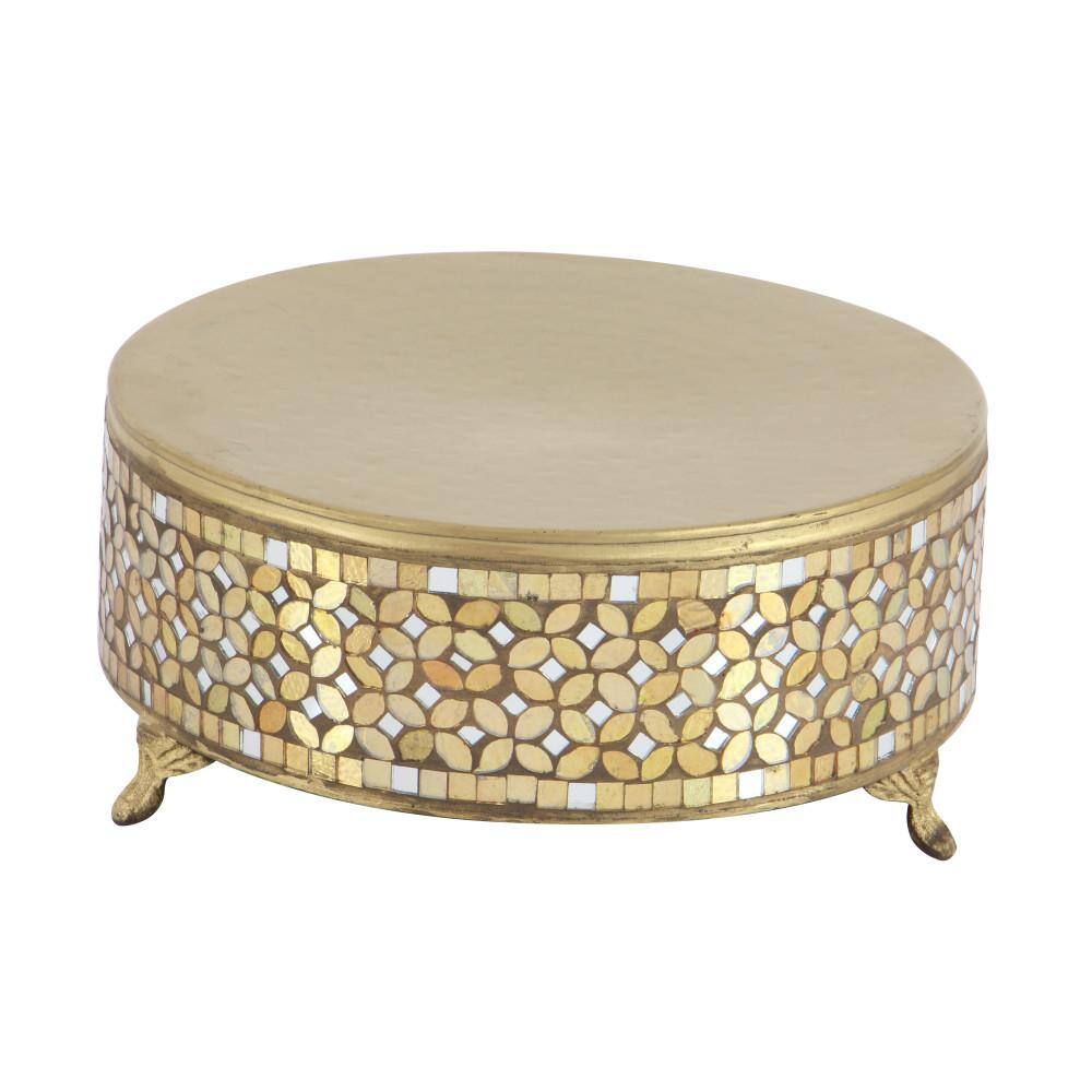Gold Mosaic Patterned Glass and Metal Cake Stand Set of 3