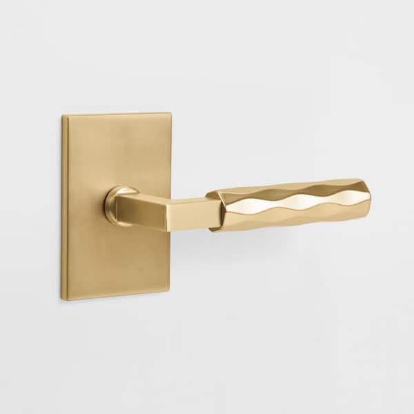 Hailey Champagne Gold Modern Hall/Closet Interior Door Handle with Rectangular Rosette and Concealed Screws (Passage)