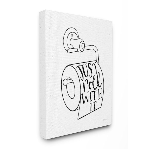 Stupell Industries Just Roll With It Toilet Bathroom Humor Word Pun By Becky Thorns Unframed Print Abstract Wall Art 16 in. x 20 in.