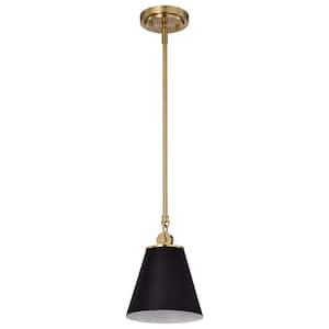 Dover 60-Watt 1-Light Black and Vintage Brass Shaded Pendant Light with Black Metal Shade and No Bulbs Included