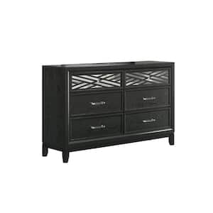 Black and Clear 6-Drawer 58.07 in. Wide Dresser Without Mirror