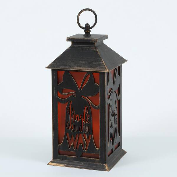 LuxenHome 11 in. Holiday Bells LED Flame Lantern