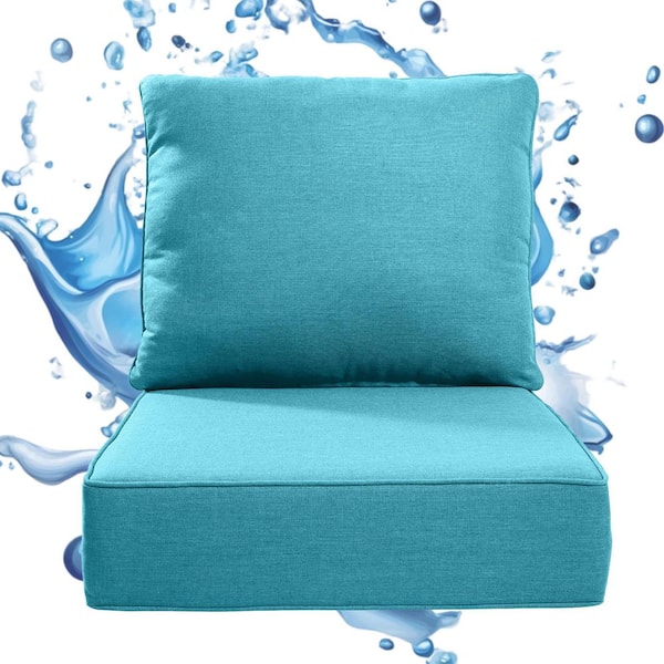 24 in., x 24 in., x 6 in., 2-Piece Repacement Deep Seating Olefin Outdoor Lounge Chair Cushion in Turquoise
