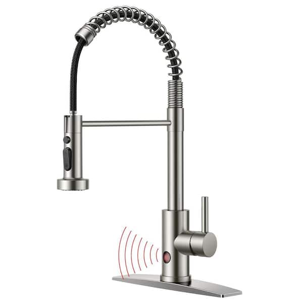 Single Handle Pull-Down Sprayer Kitchen Faucet with Touchless Sensor in Brushed Nickel