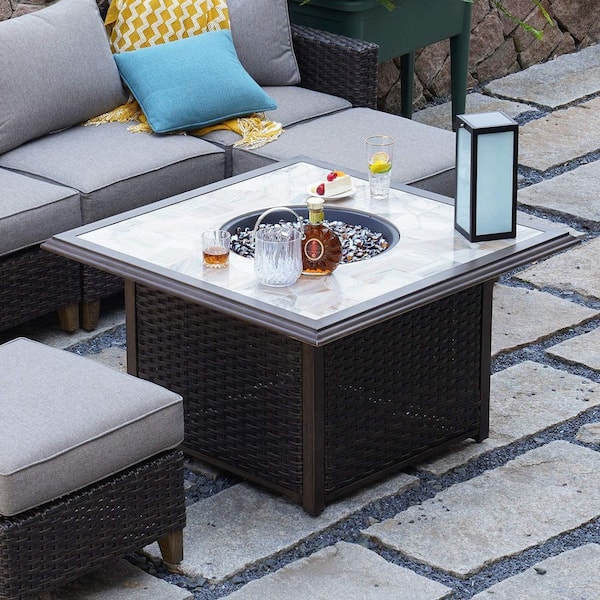 Unbranded 41 in. Propane Gas Outdoor Fire Pit Table, Square Fire Table with Resin Wicker Base, Resin Wicker/Square
