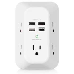 5-Outlet Extender Wall Adapter with 4 USB-A Ports 1 USB-C Port Surge Protector 1800J Home Travel Office