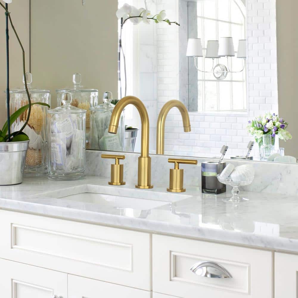 Brass Gold Two-Handle Widespread Bathroom Faucet