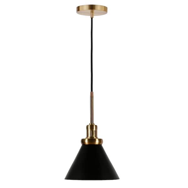 Zeno 1-Light Blackened Bronze Metal Pendant with Brass Accents