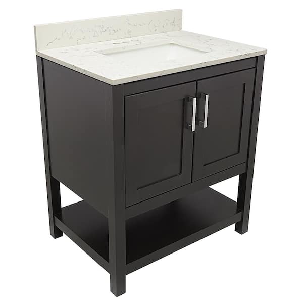 Amluxx Tufino 31 in. W x 22 in. D Bath Vanity in Espresso with Quartz Stone Vanity Top in Lyra White with White Basin