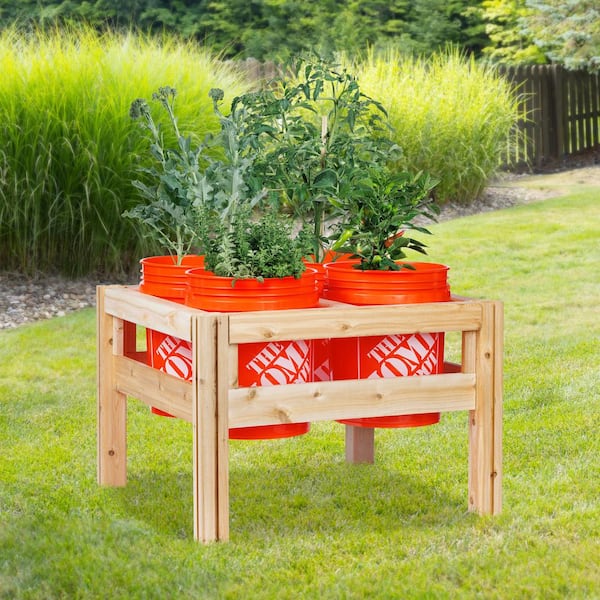 29 in. x 28 in. x 20 in. 4-Bucket Elevated Unfinished Wood Cedar Garden Frame Raised Beds