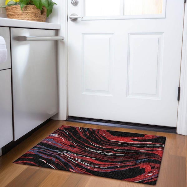 Mayfield Premium Machine Washable Abstract AMF1037 Black 2 ft. x 3 ft. Area Rug