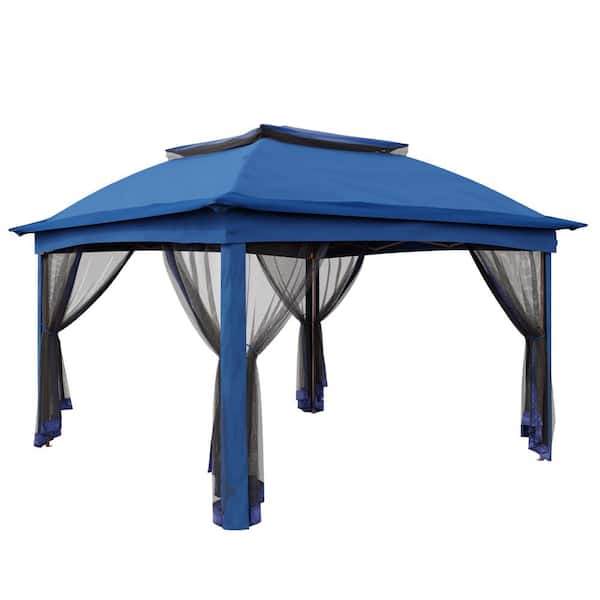 11 ft. x 11 ft. Deep Blue Steel Pop-up Gazebo with Mosquito Netting