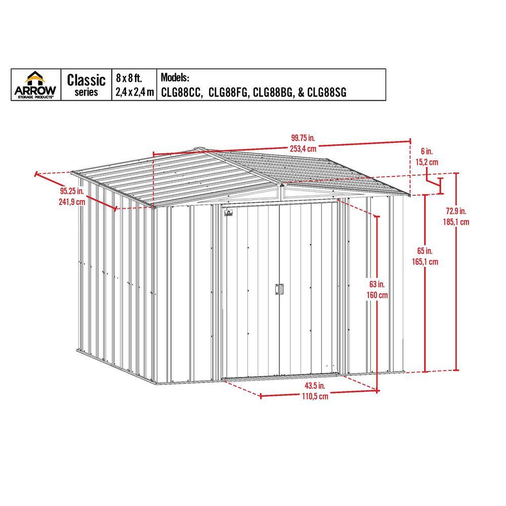 8 ft. x 8 ft. Flute Grey Steel Storage Shed with Sliding Doors