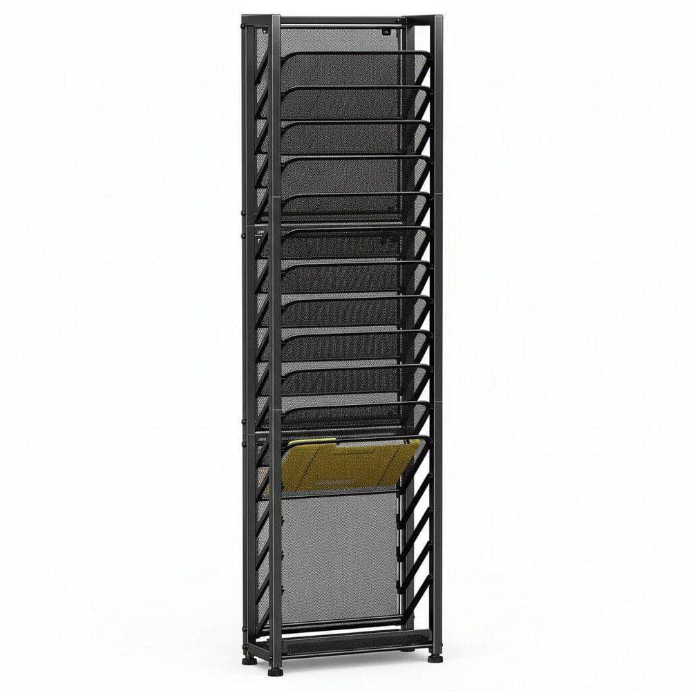 14.1 in. W x 40.1 in. H 18 Tier Black Metal Wall File Organizer