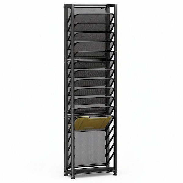 14.1 in. W x 40.1 in. H 18 Tier Black Metal Wall File Organizer